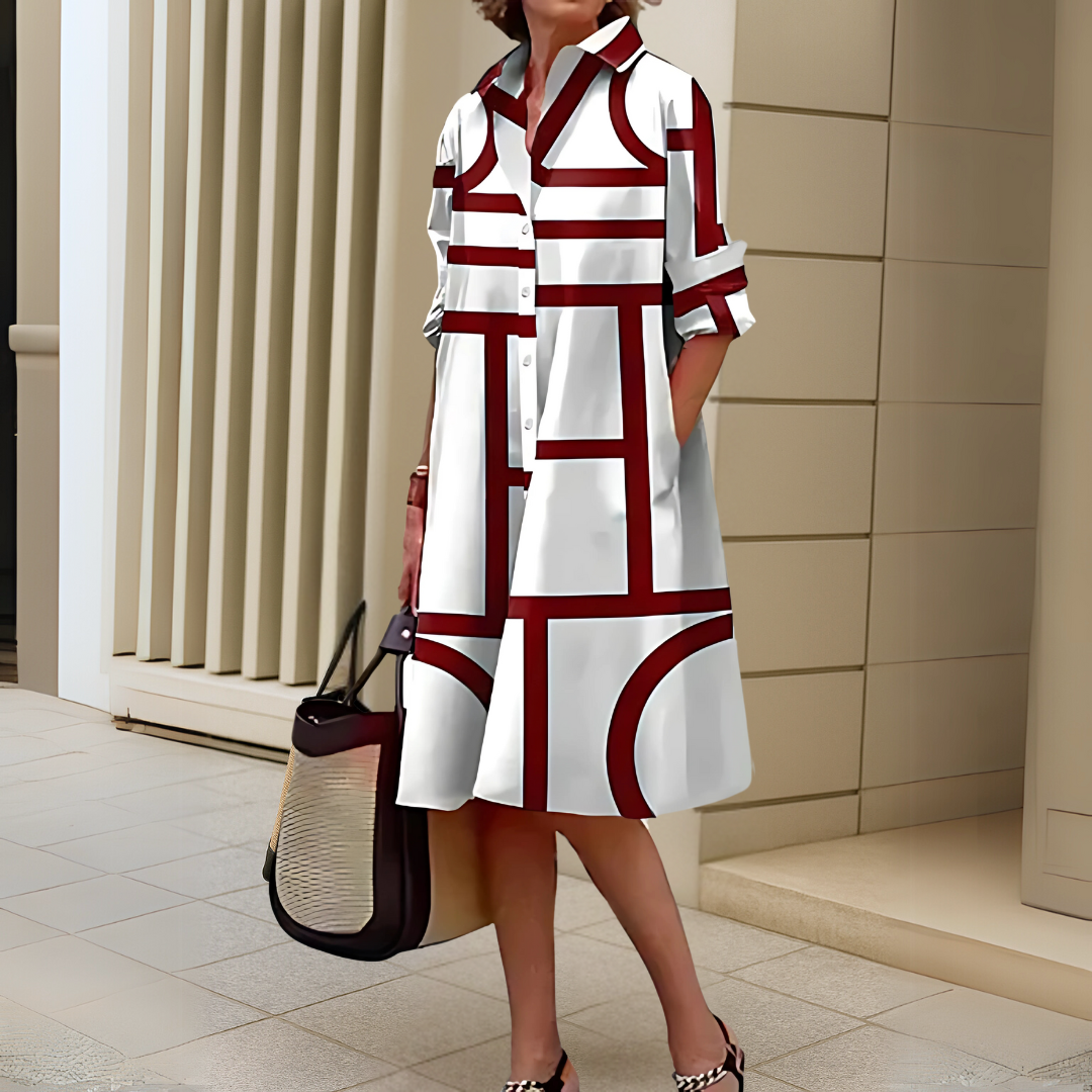 Helena | Tyylikäs mekko geometrisella kuviolla