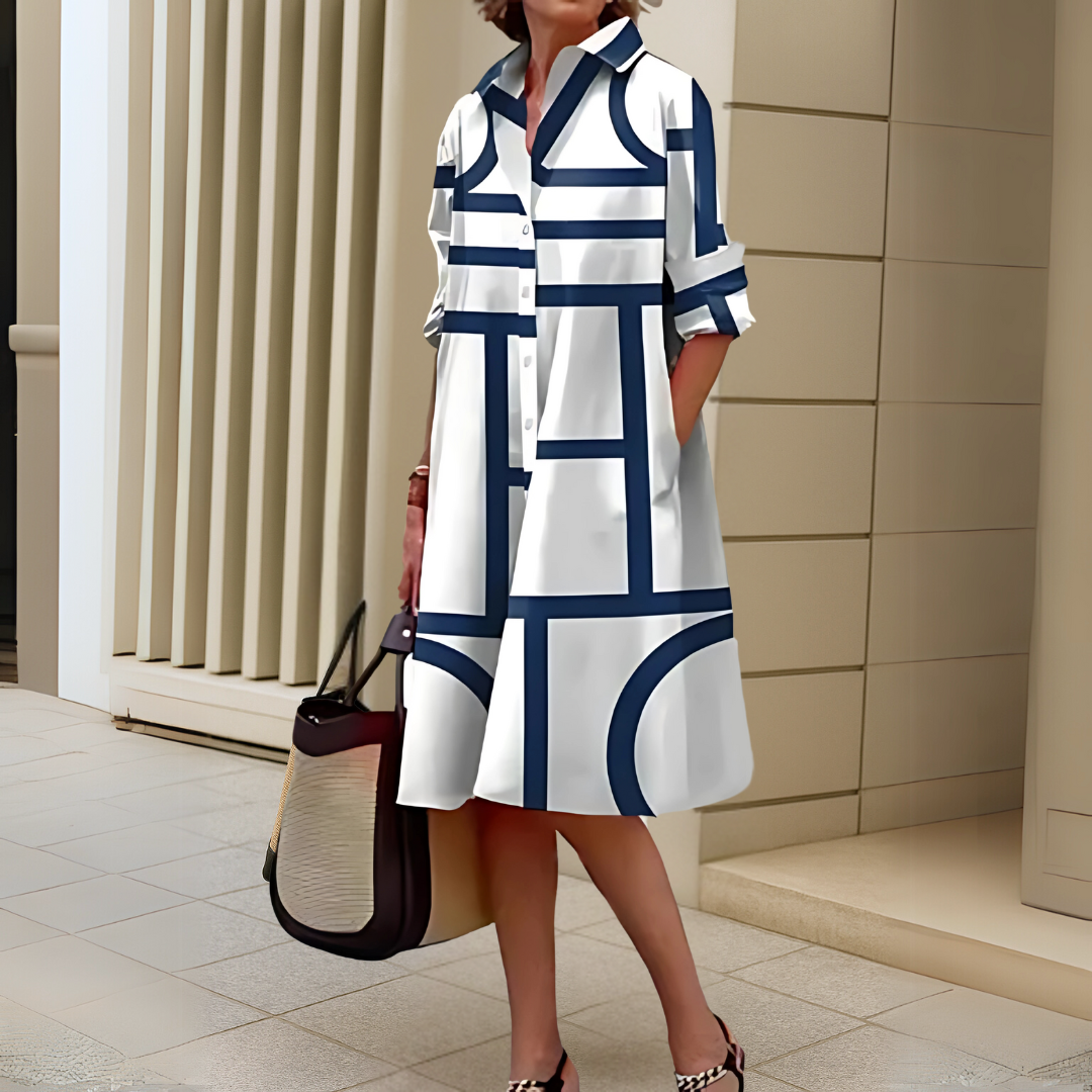 Helena | Tyylikäs mekko geometrisella kuviolla