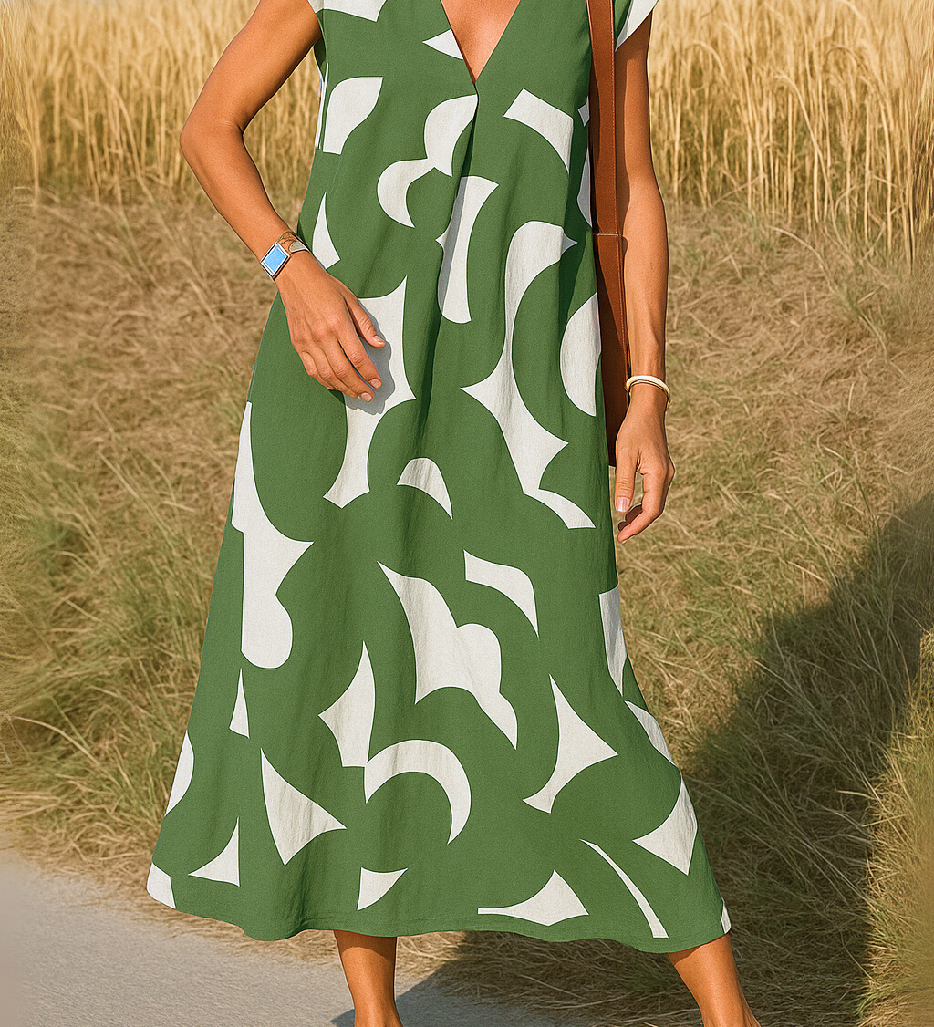 Ellen | Tyylikäs painettu mekko V-pääntiöllä